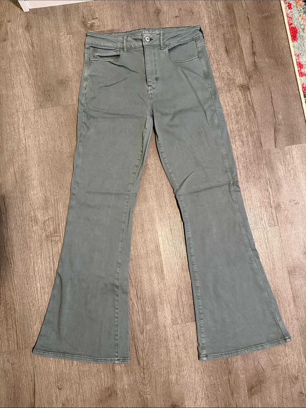 American Eagle High-Rise Flared Olive Green Jeans